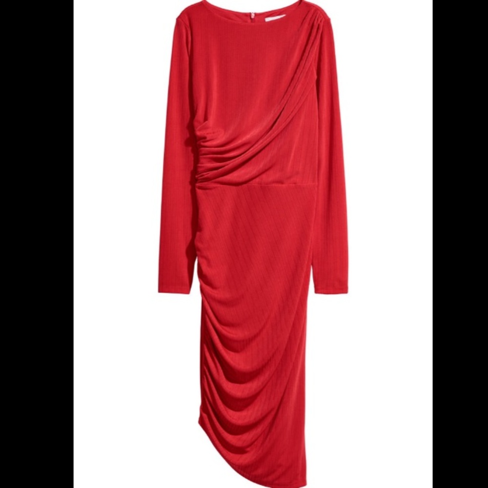 H&M red Ruched Bodycon Dress
